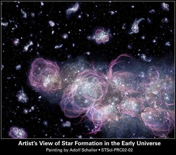 De eerste sterren brengen op explosieve wijze zware elementen in het gas van het heelal en veroorzaken geleidelijk een enorme golf van stervorming