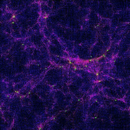 Computersimulatie van de vorming van filamenten in de gasstructuur van het piepjonge heelal