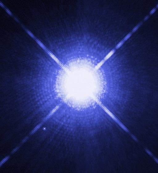 Witte dwerg Sirius B, de dichtstbijzijnde witte dwergster op circa 11 lichtjaar van de aarde
