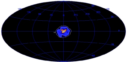 Integral kaart van annihilatie-straling waarbij elektronen en anti-elektronen verdwijnen in een gammafoton met een energie van 511 keV 