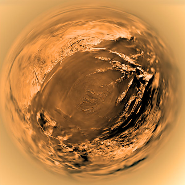 Landschap Titan tijdens daling Huygenssonde