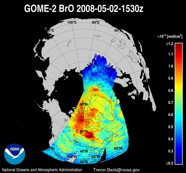 Concentraties broomoxide boven de noordpool gemeten met GOME-2