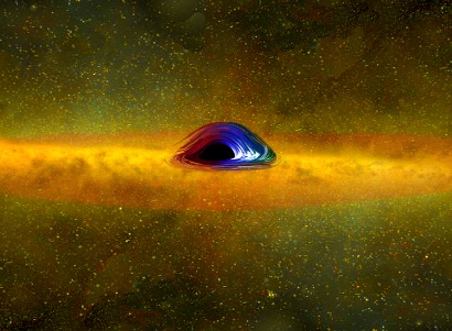 Animatie van materie nabij een zwart gat