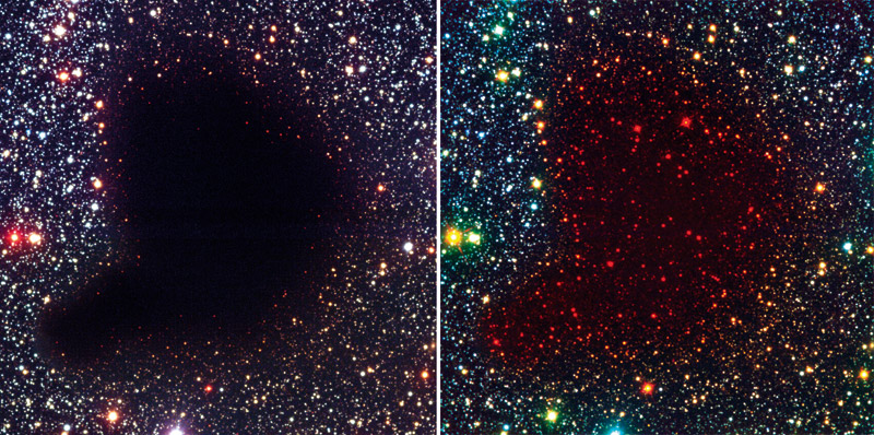 Stofwolk B68 optisch (links) en in het infrarood  (rechts)