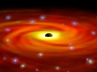 Indruk van een massief zwaar zwart gat in het centrum van een sterrenstelsel 