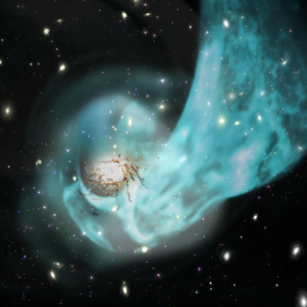 Artist impression van de kern van het Centaurus Cluster