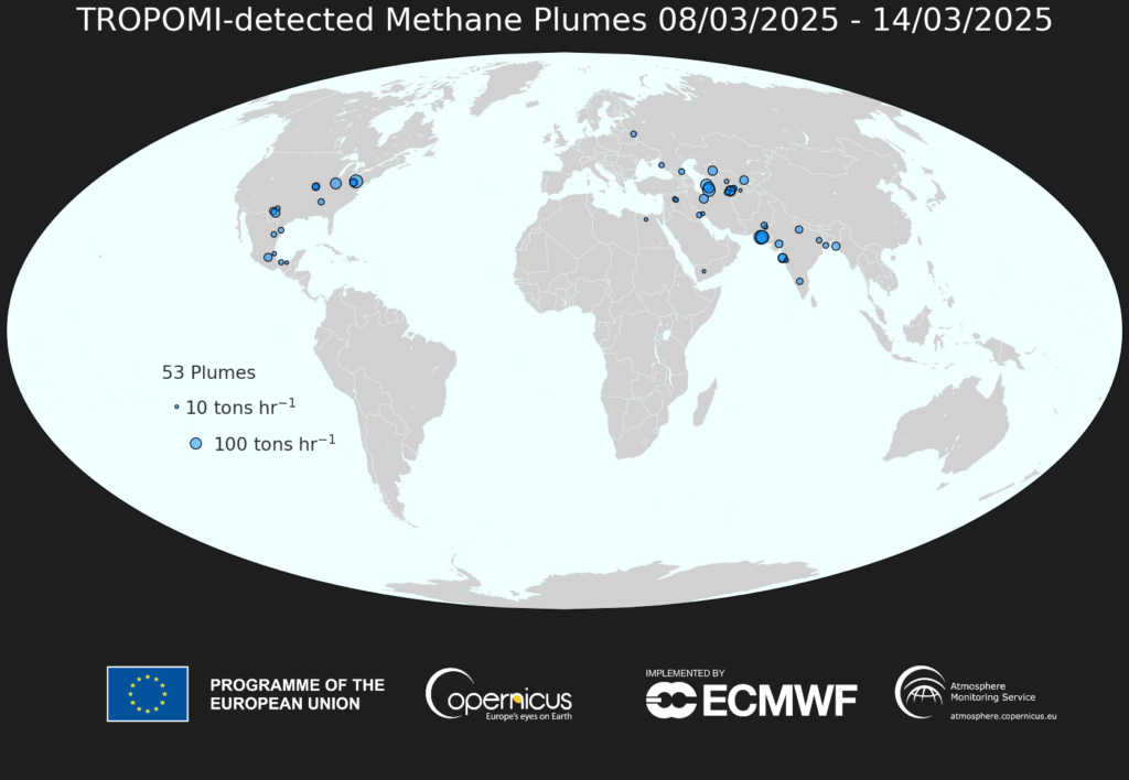 SRON Weekly Methane Plumes week 11, 2025