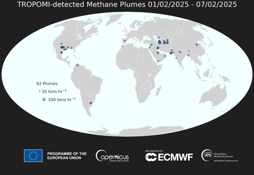 SRON Weekly Methane Plumes week 7, 2025
