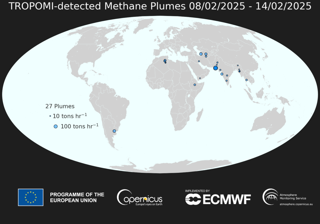 SRON Weekly Methane Plumes week 7, 2025