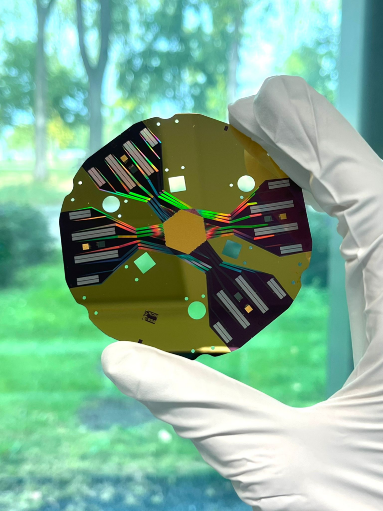 Hand houdt een TES chip vast.